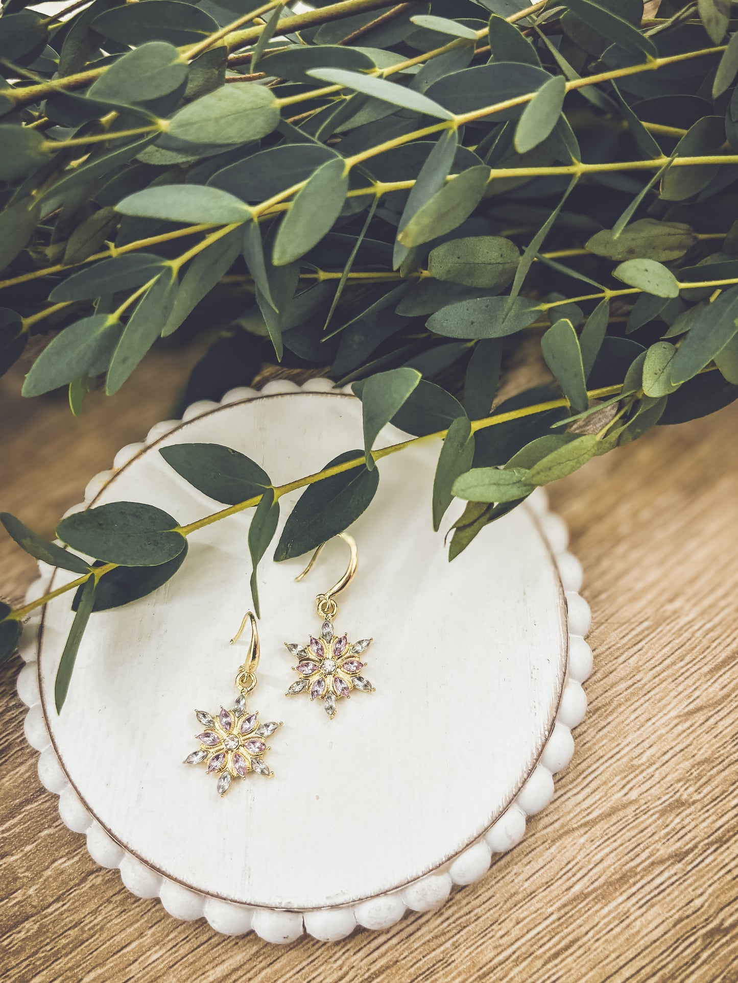 Beautiful Gold and Crystal Snowflake Earrings