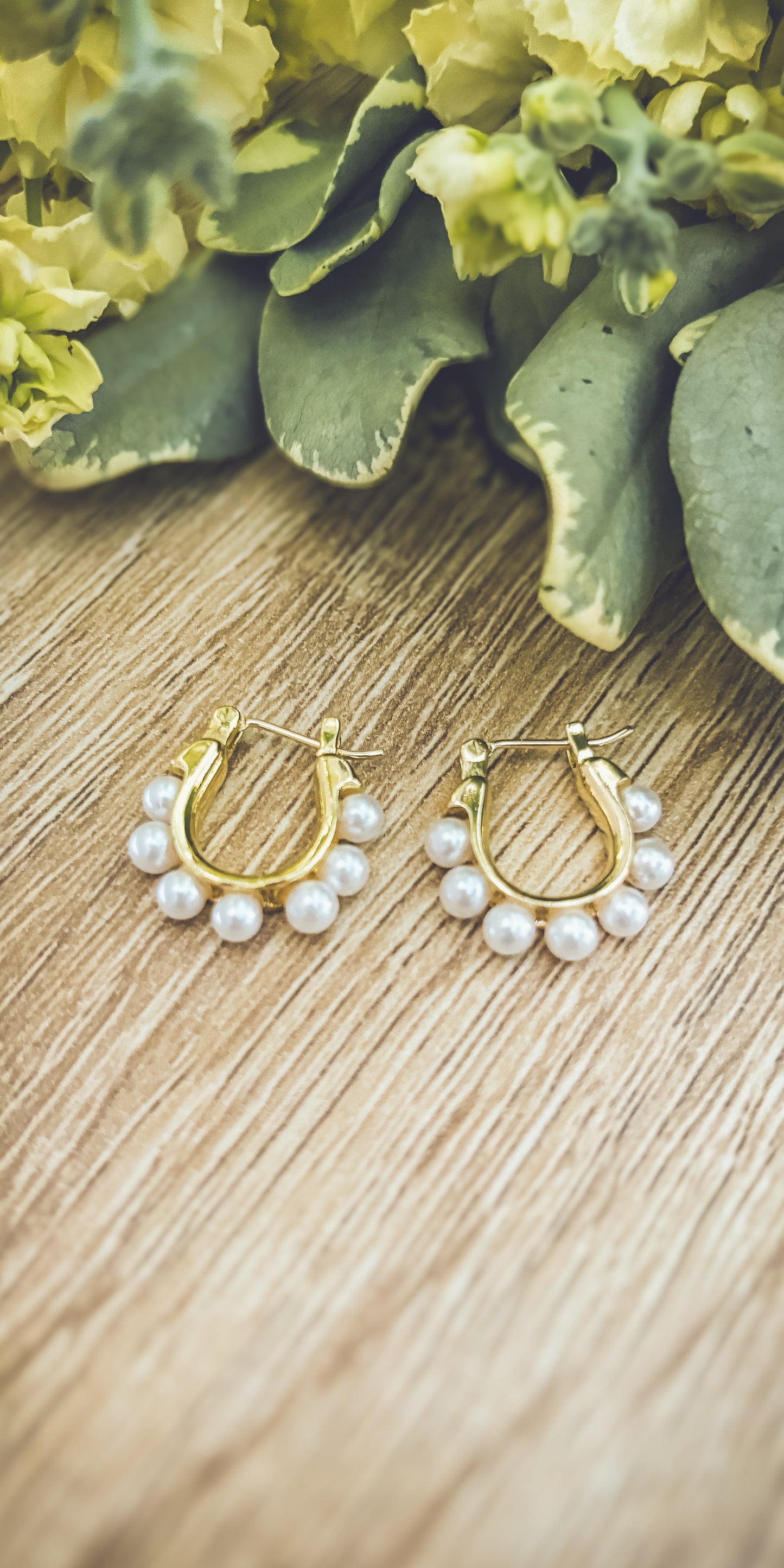 Beautiful Gold Pearl Hoops