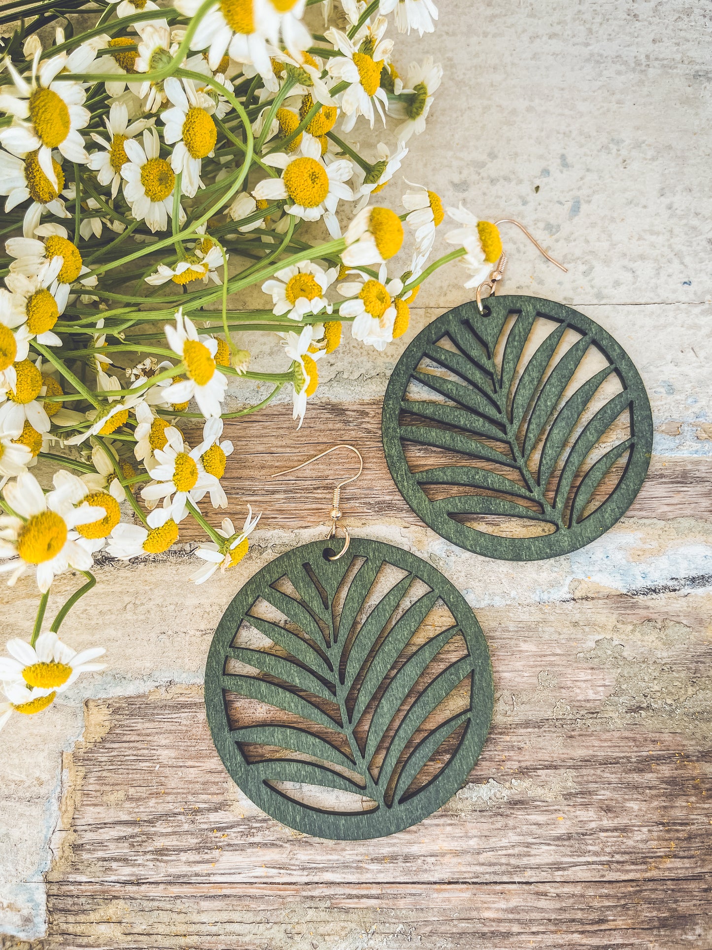 Beautiful Large Green Wood Leaf Earrings