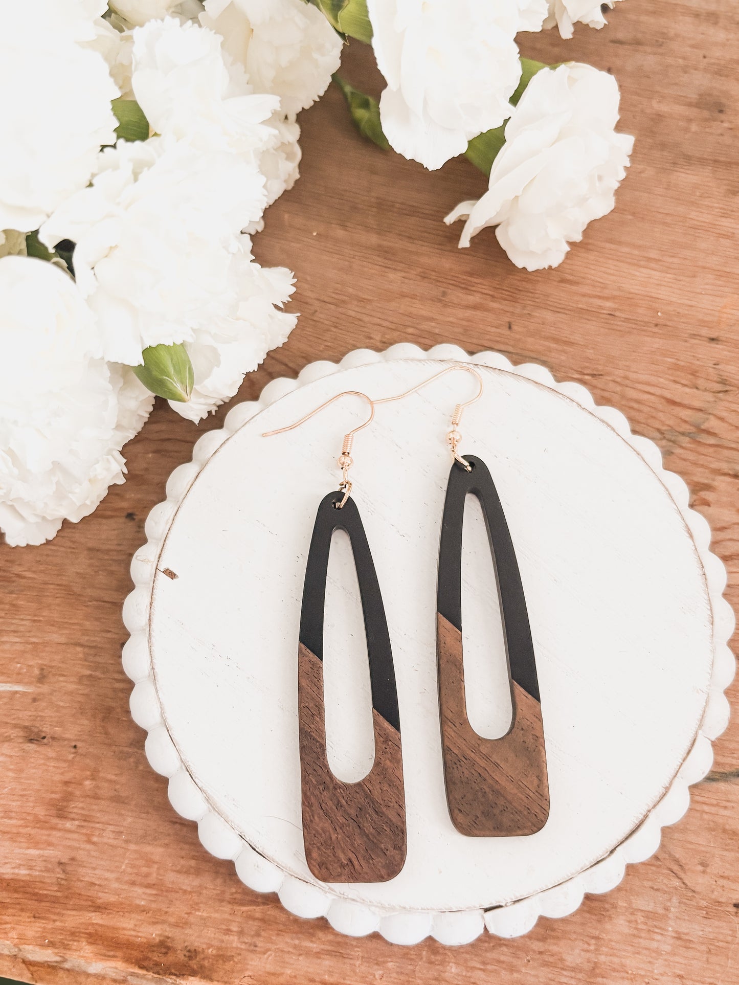 Beautiful Black Wood and Resin Earrings