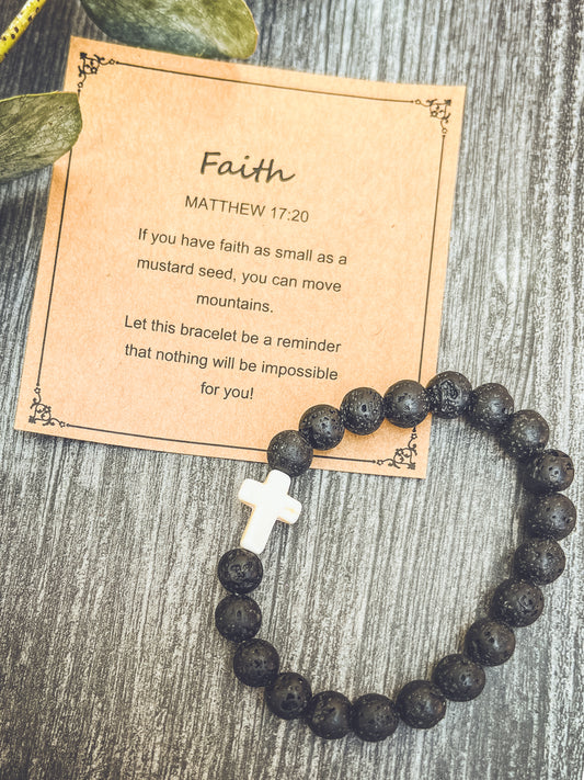 Beautiful Black Lava Rock Faith Bracelet