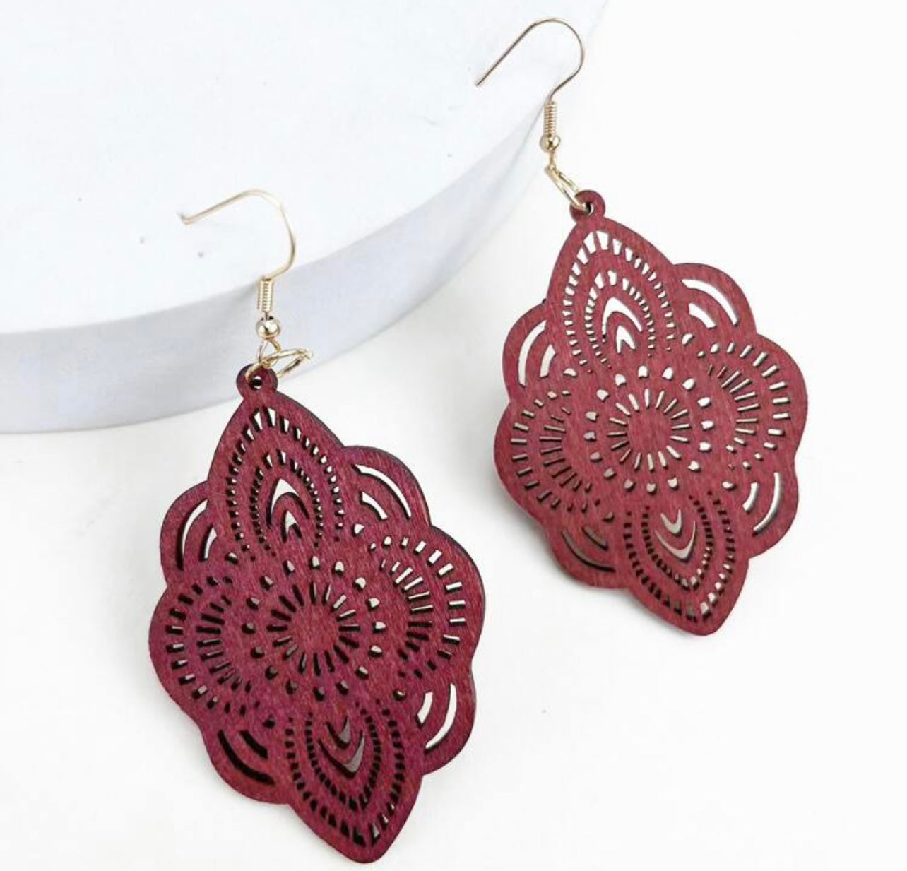 Beautiful Burgundy Wood Earrings