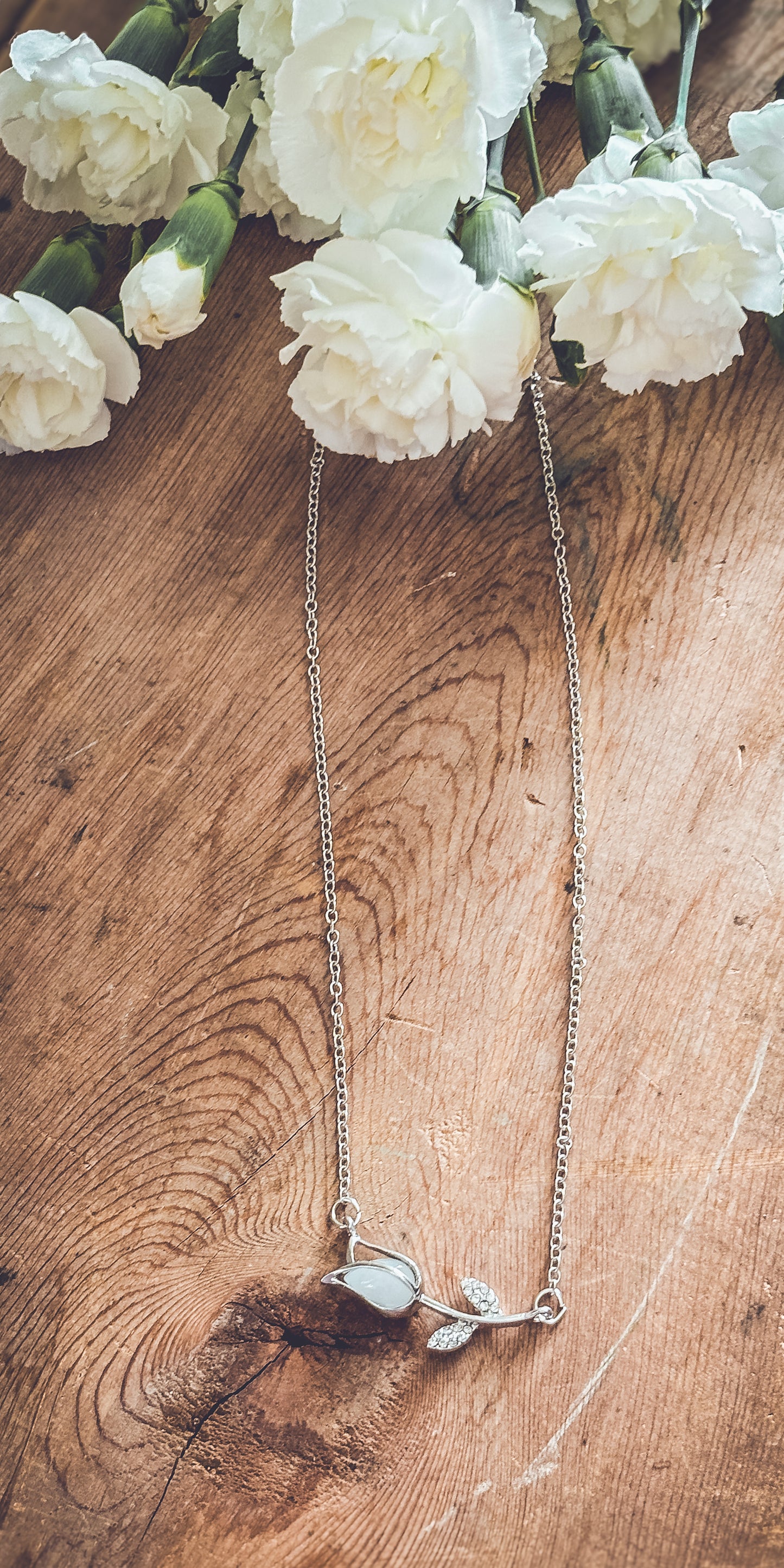 Beautiful Silver and Smokey Stone Tulip Necklace