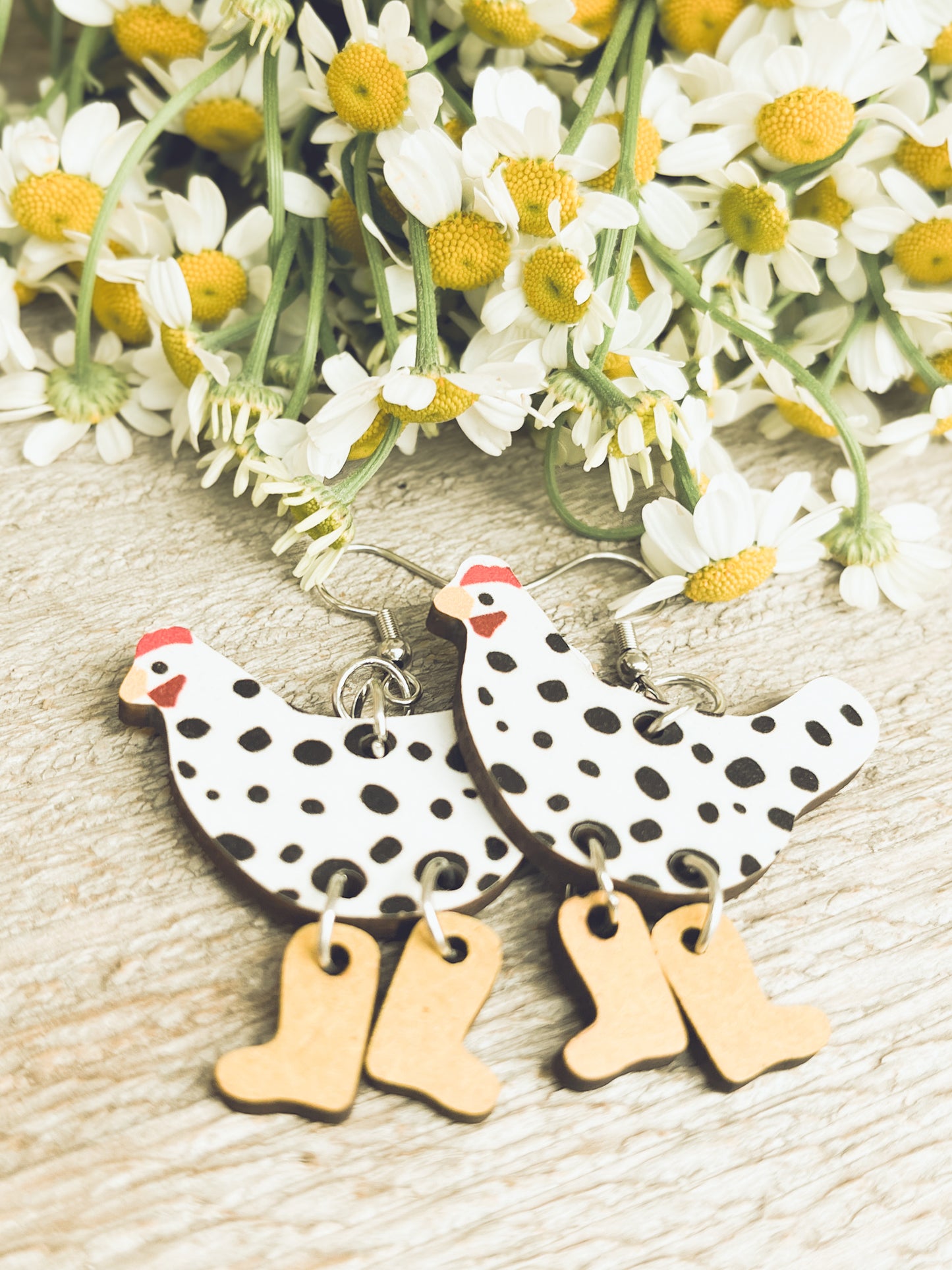 Adorable Wood Chicken Earrings