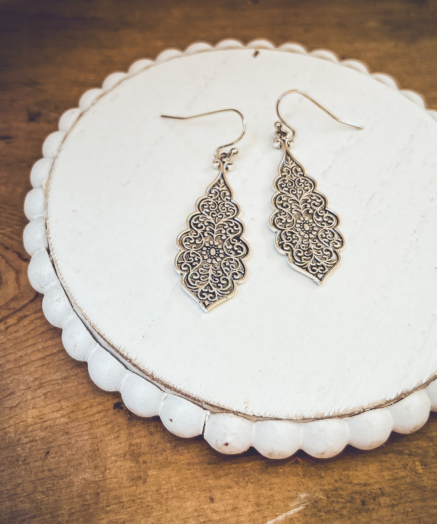 Beautiful Ornate Silver Drop Earrings