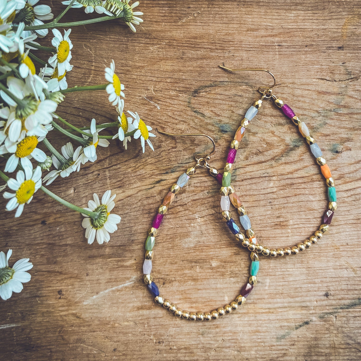 Beautiful Colorful Gold Drop Earrings