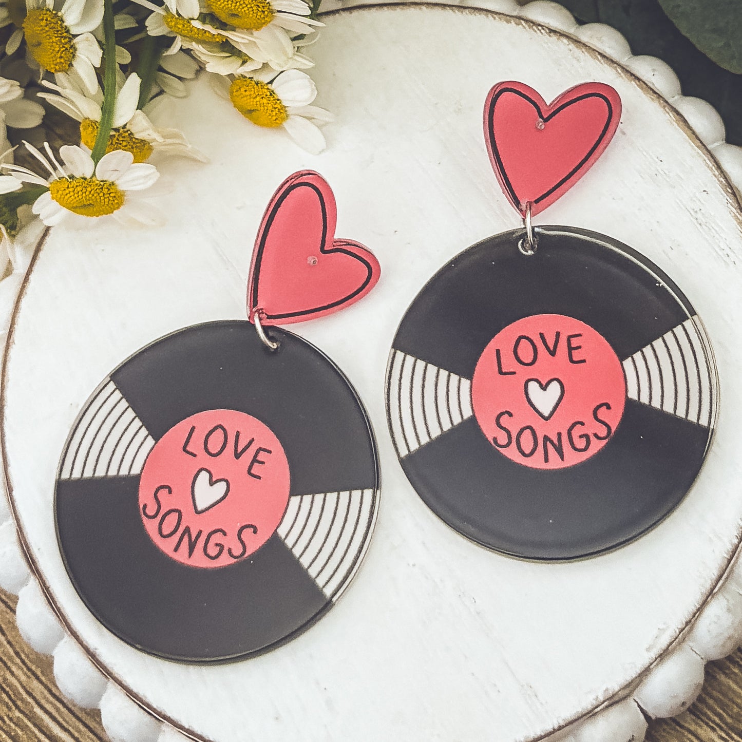 Lovely Large Record Love Song Earrings