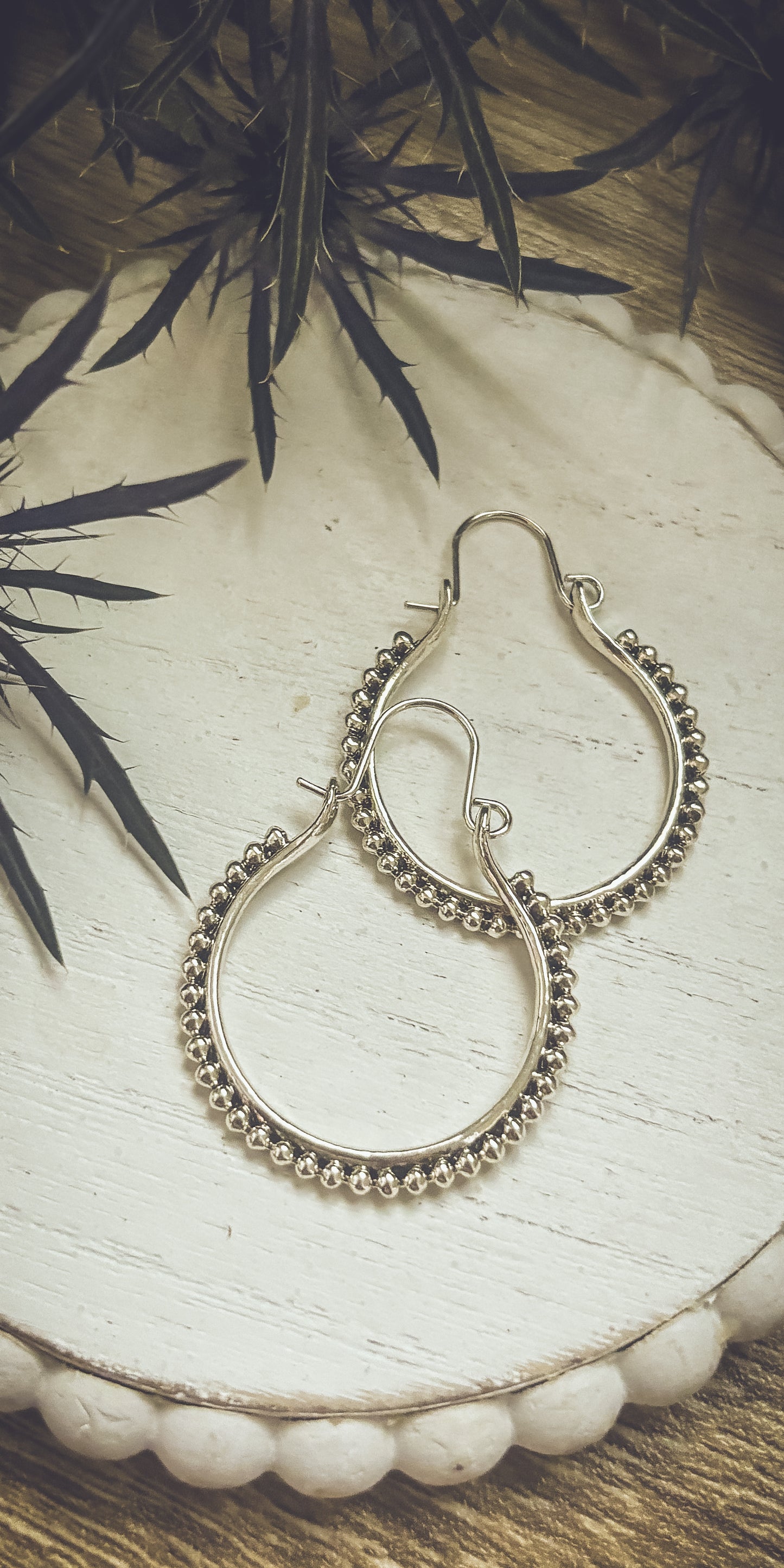 Beautiful Boho Silver Hoop Drop Earrings