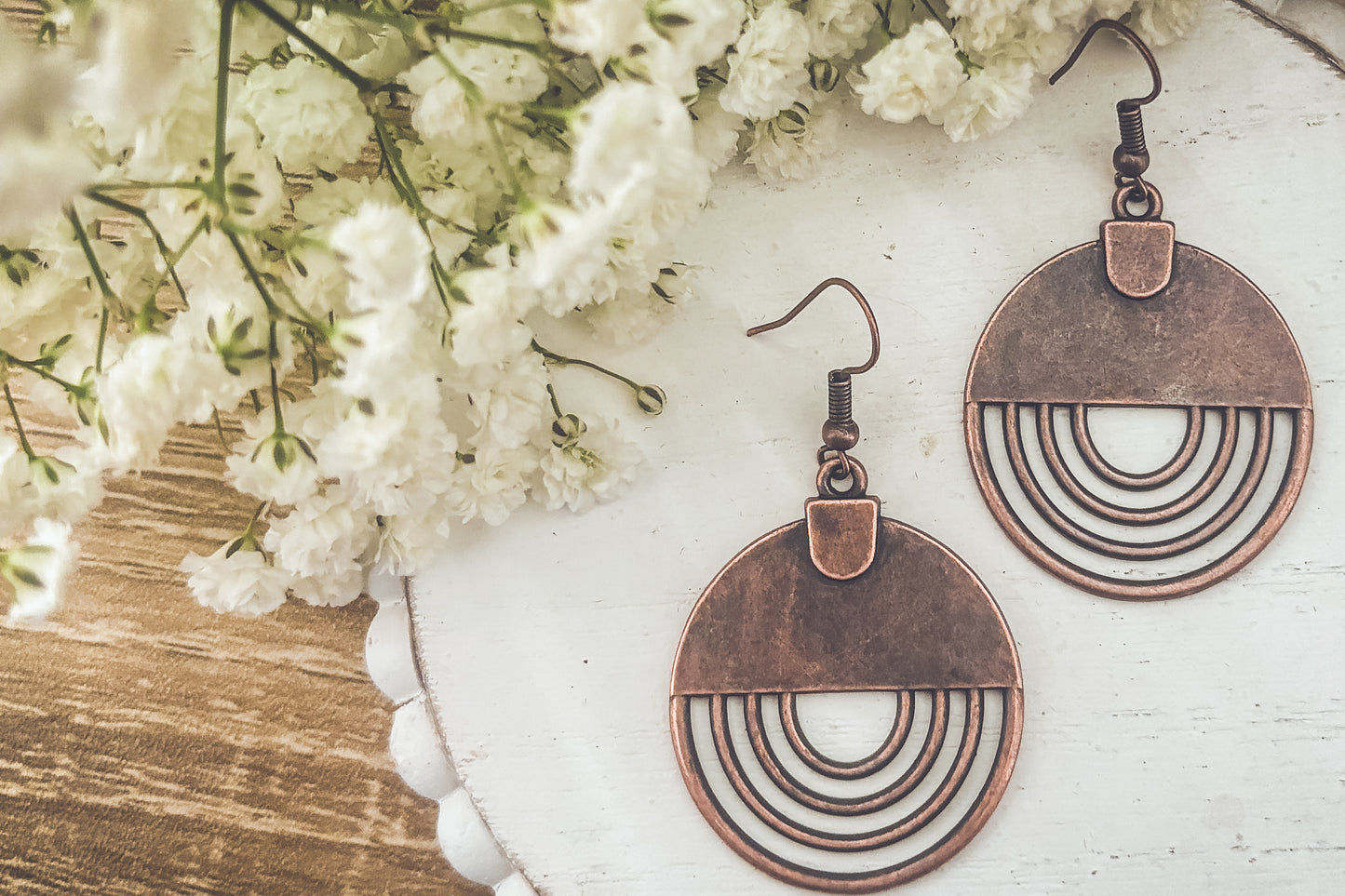 Boho Copper Round Earrings