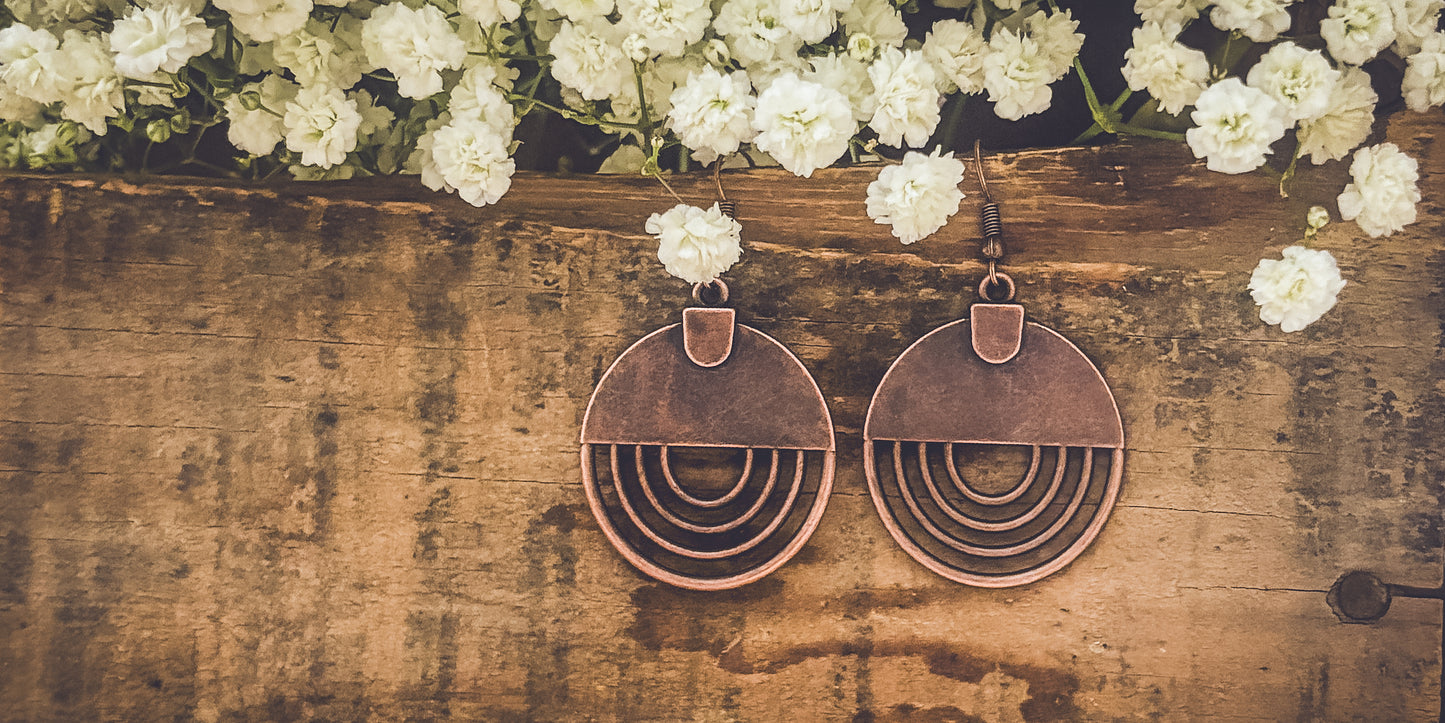 Boho Copper Round Earrings