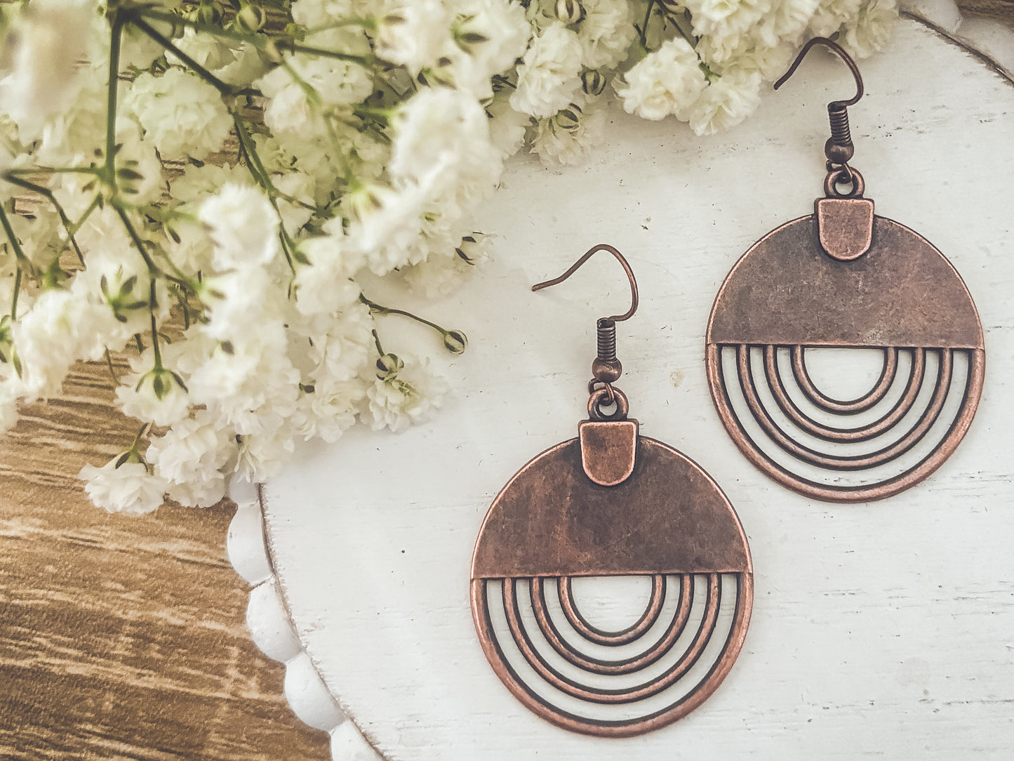 Boho Copper Round Earrings