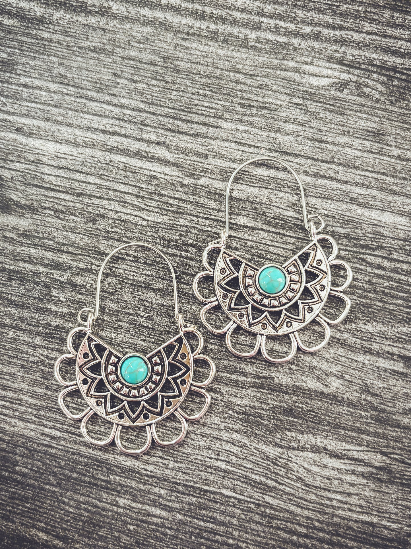 Beautiful Turquoise and Silver Boho Earrings