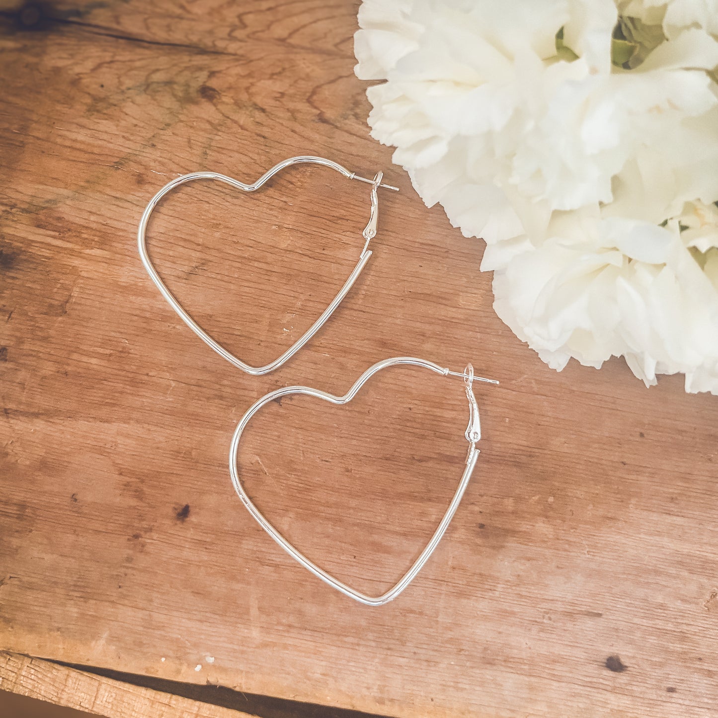 Beautiful Silver Heart Hoop Earrings