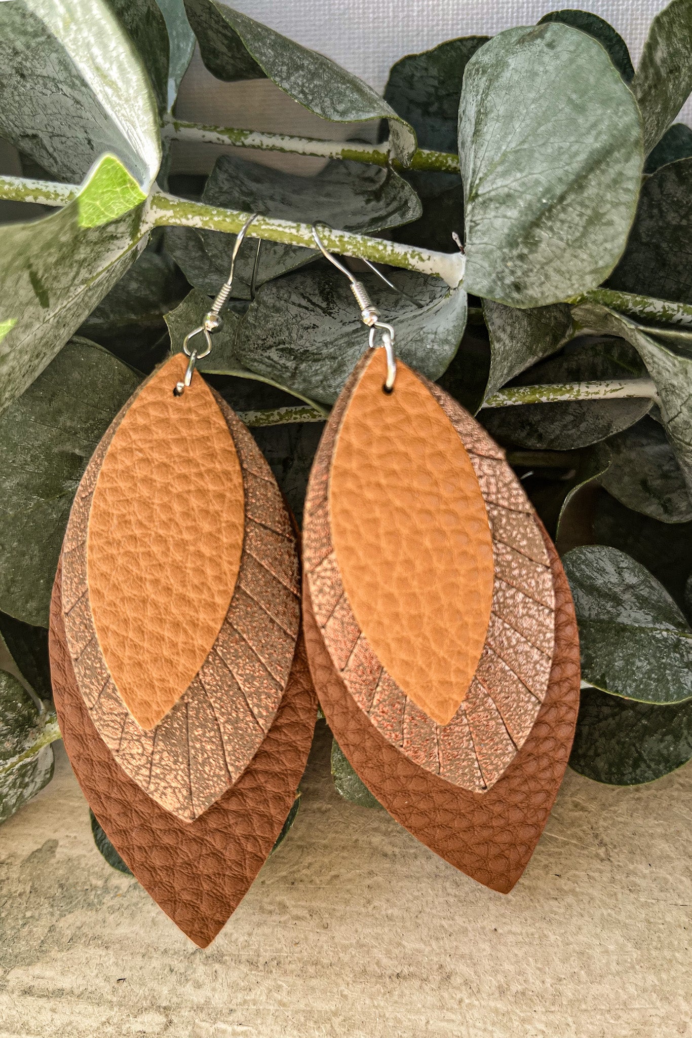 Beautiful Faux Brown Leather Earrings