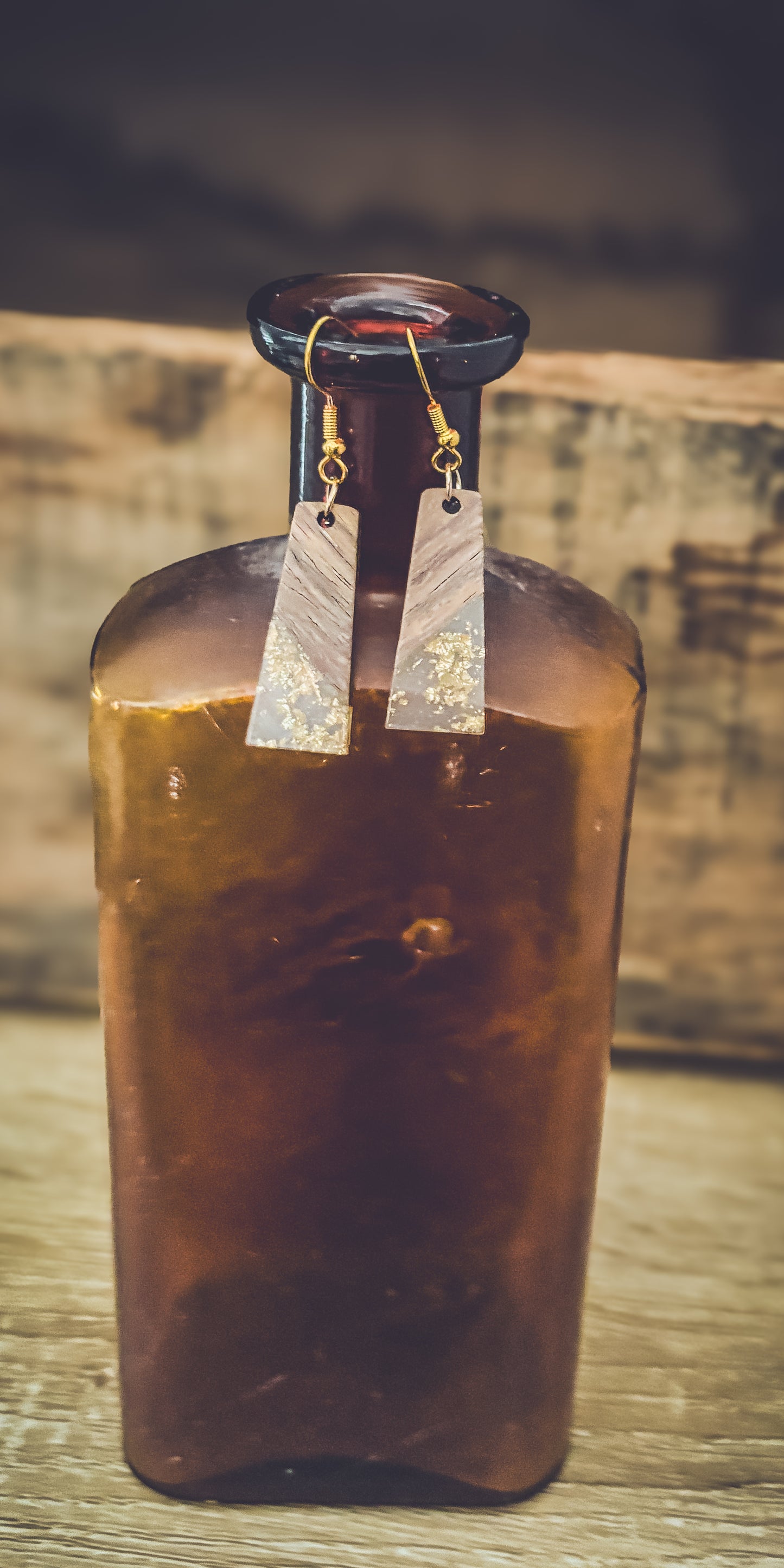 Beautiful Wood and Gold Fleck Resin Earrings