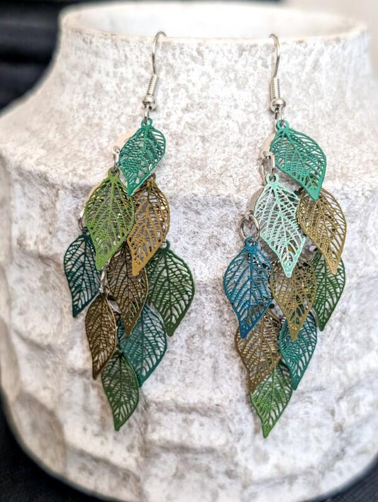 Beautiful Green Leaf Chandelier Earrings