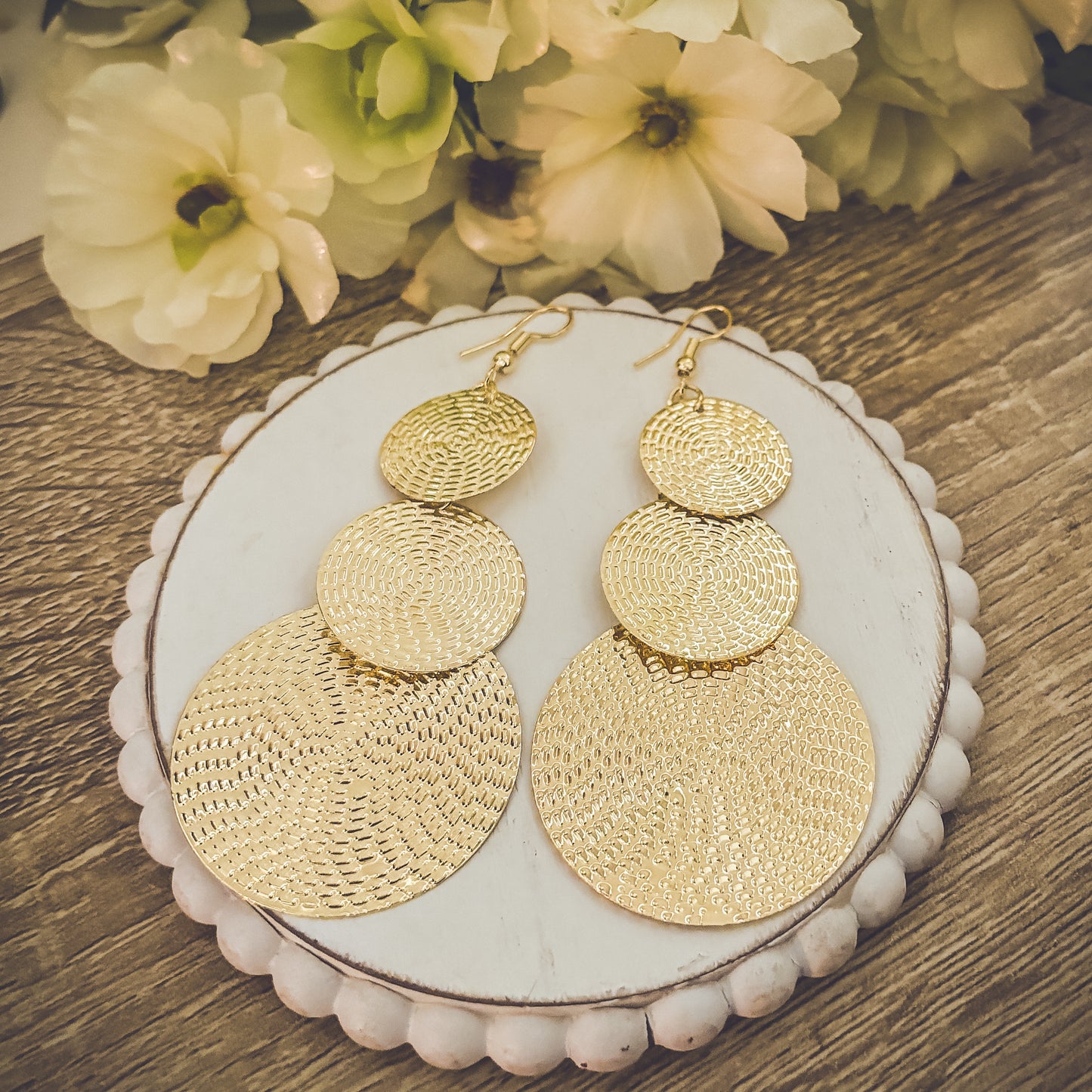 Beautiful Gold Disc Drop Earrings