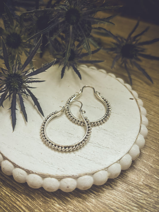 Beautiful Boho Silver Hoop Drop Earrings