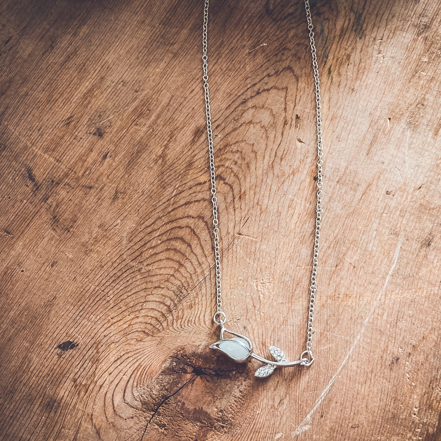 Beautiful Silver and Smokey Stone Tulip Necklace