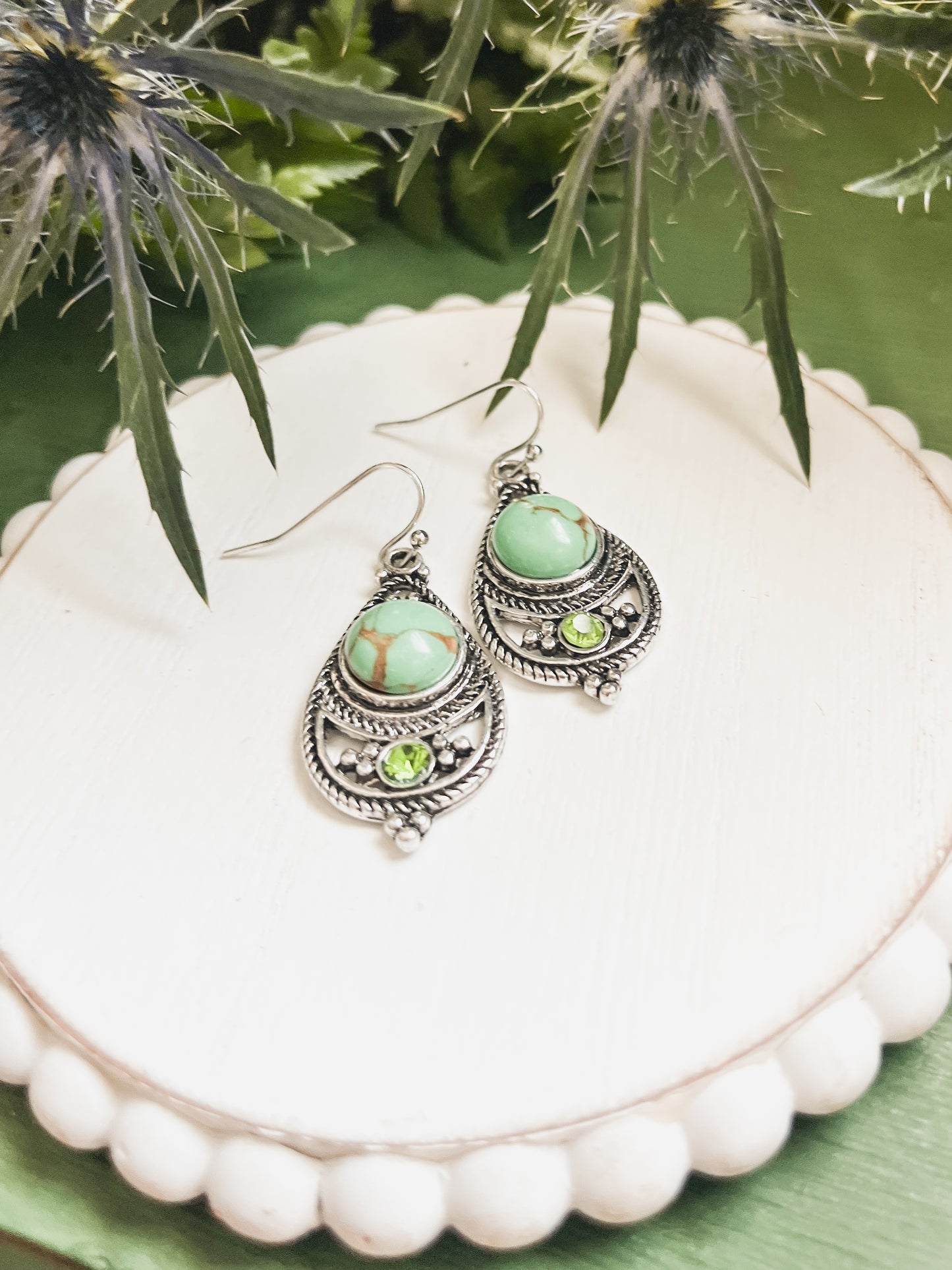 Beautiful Green and Silver Drop Earrings