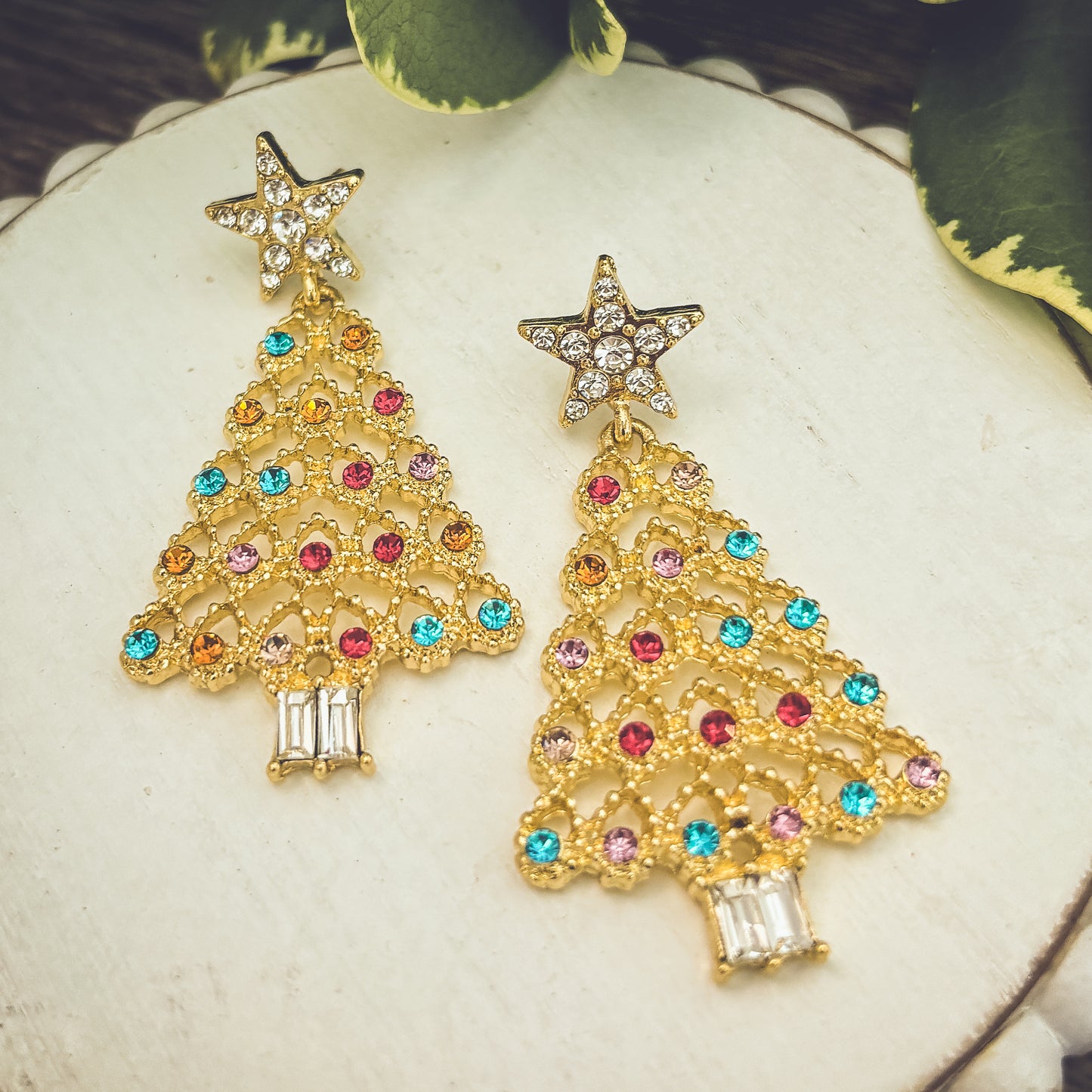 Beautiful Gold and Crystal Christmas Tree Earrings