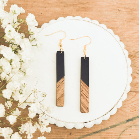 Beautiful Black Resin and Wood Earrings