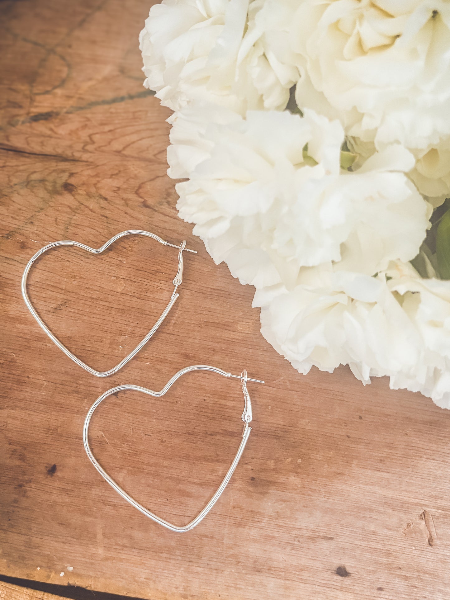 Beautiful Silver Heart Hoop Earrings