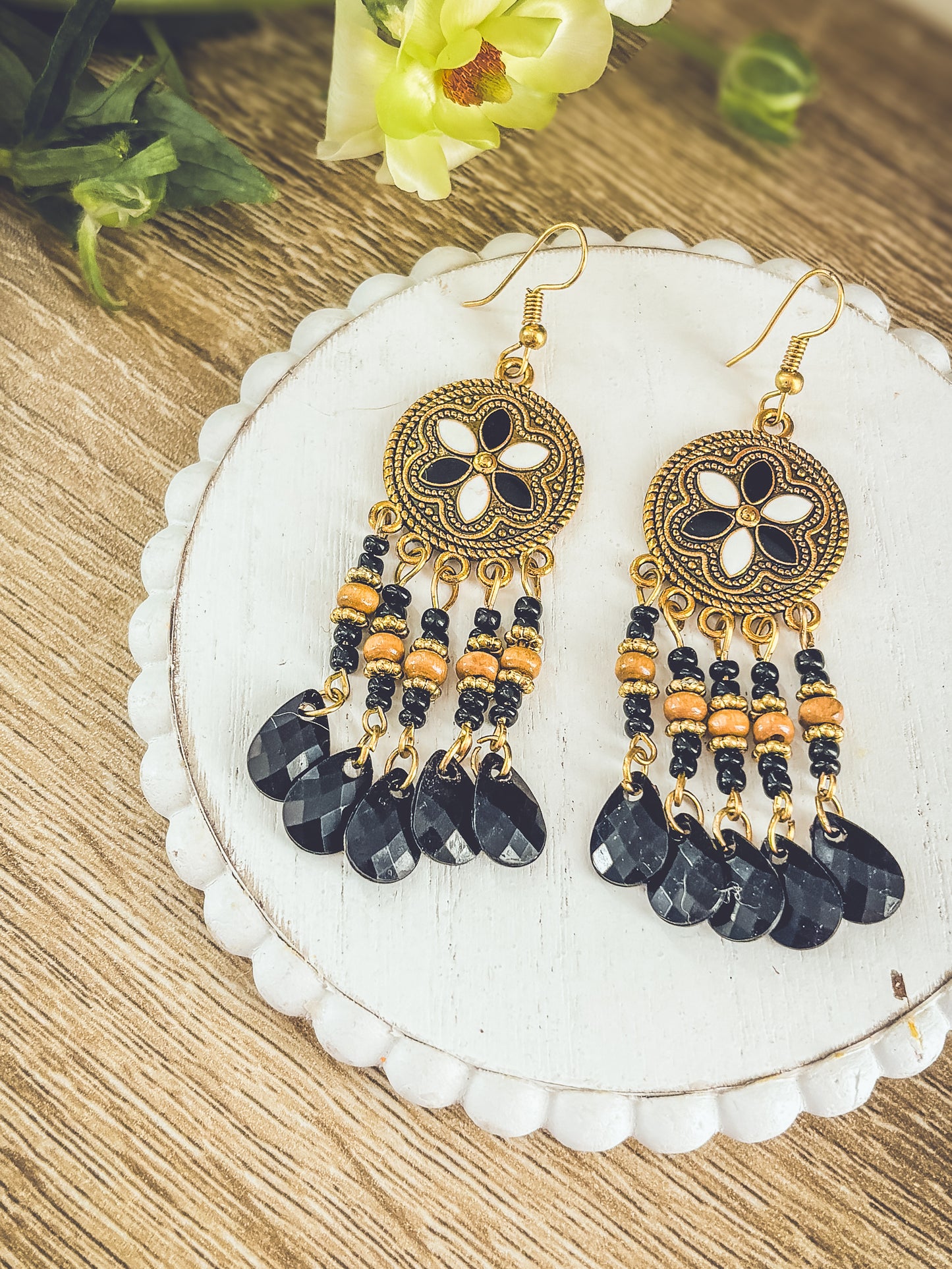 Beautiful Black Boho Chandelier Earrings