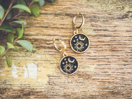 Beautiful Gold and Black Sun/Moon Earrings