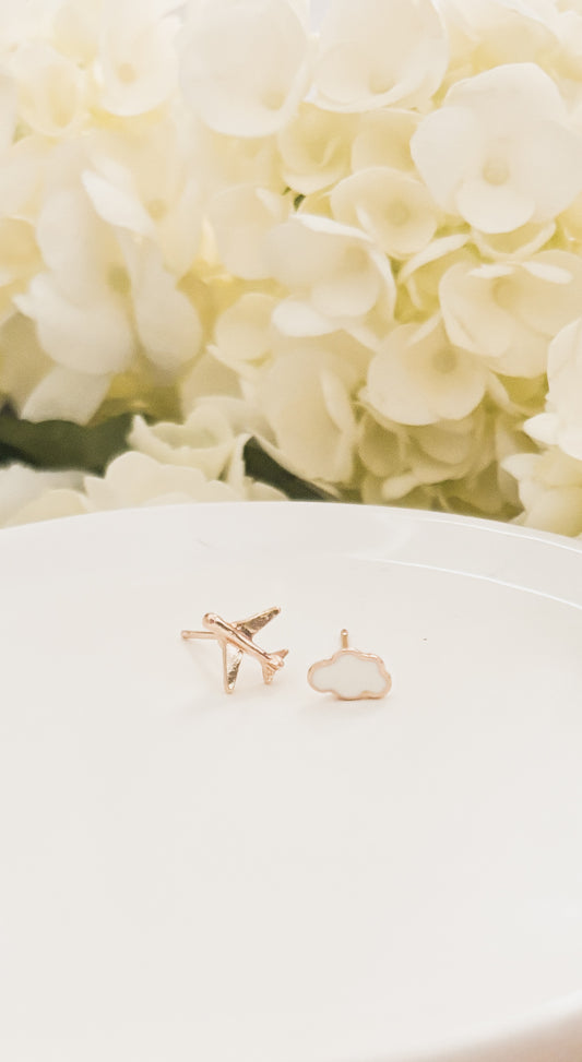 Adorable Cloud and Airplane Stud Earrings