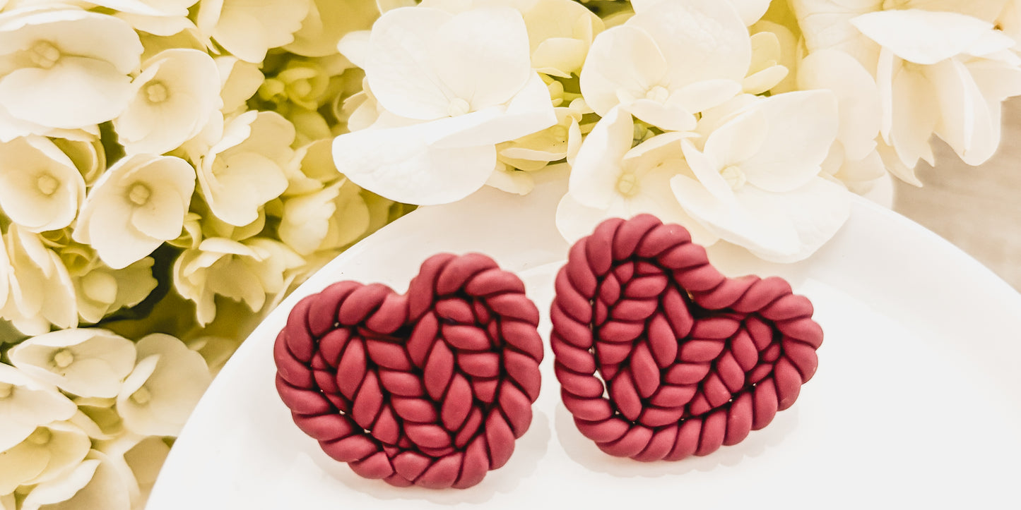 Braided Clay Heart Earrings