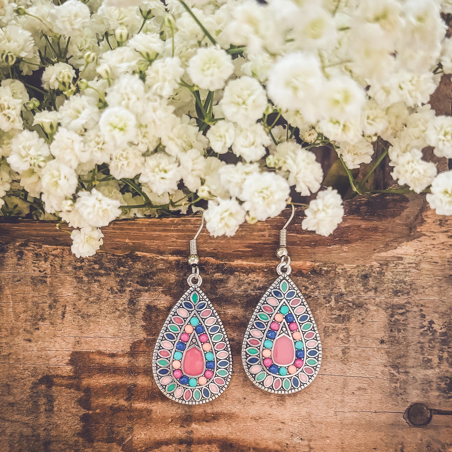 Beautiful Boho Pink Drop Earrings