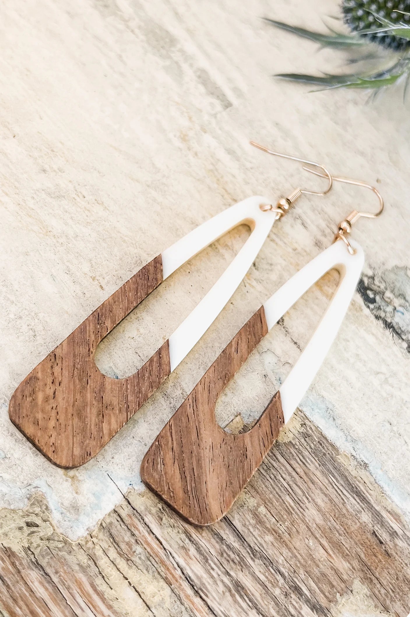 Beautiful White Wood and Resin Earrings