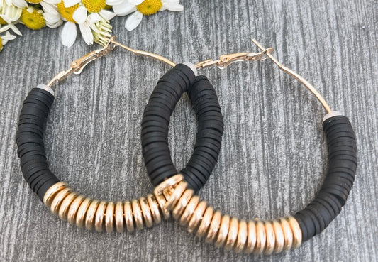 Beautiful Black and Gold Clay Hoops