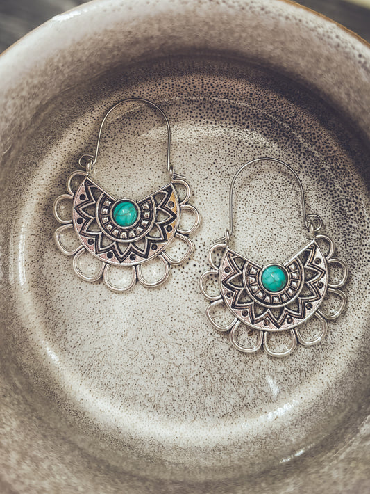 Beautiful Turquoise and Silver Boho Earrings