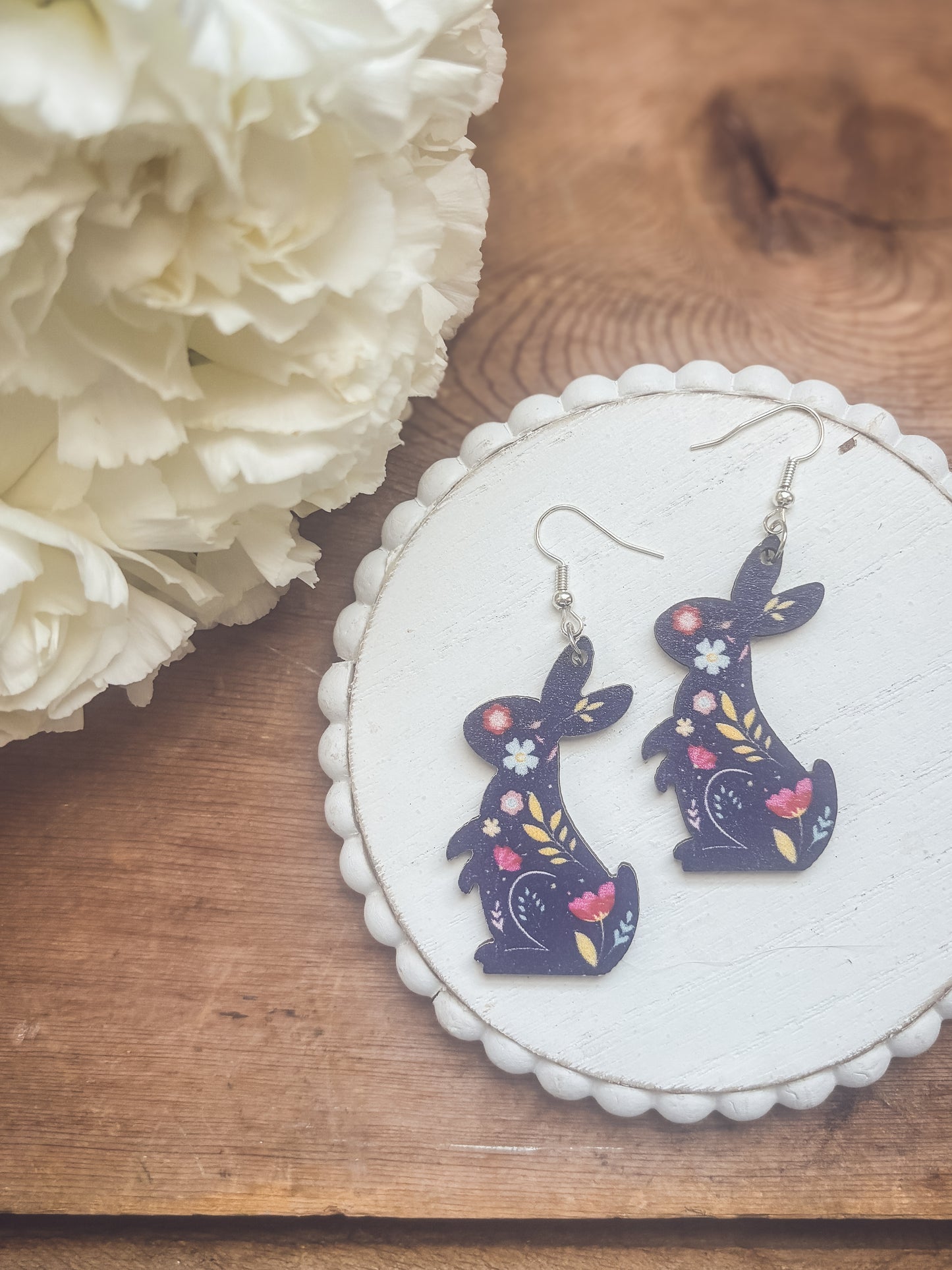 Beautiful Blue Bunny Wood Earrings