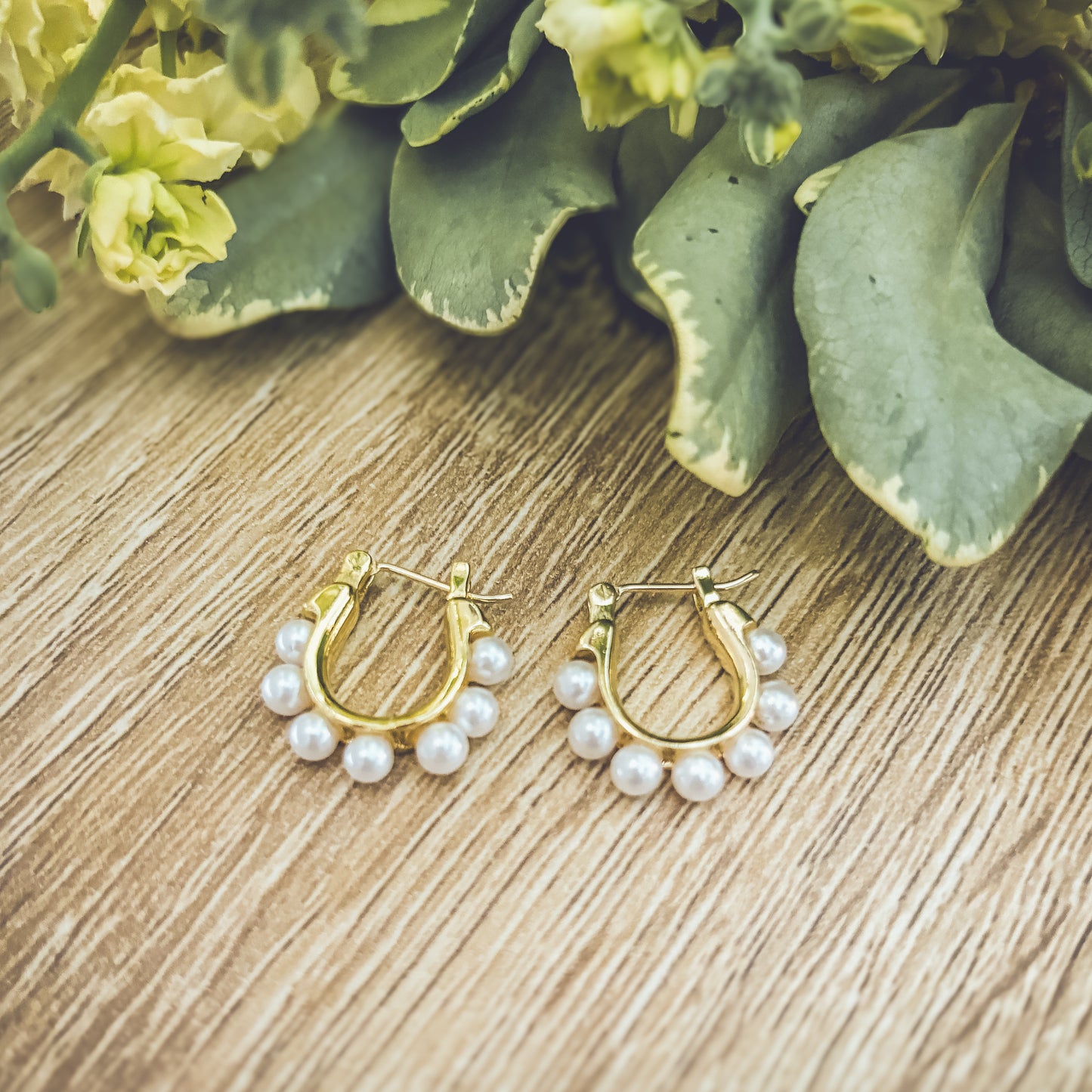 Beautiful Gold Pearl Hoops