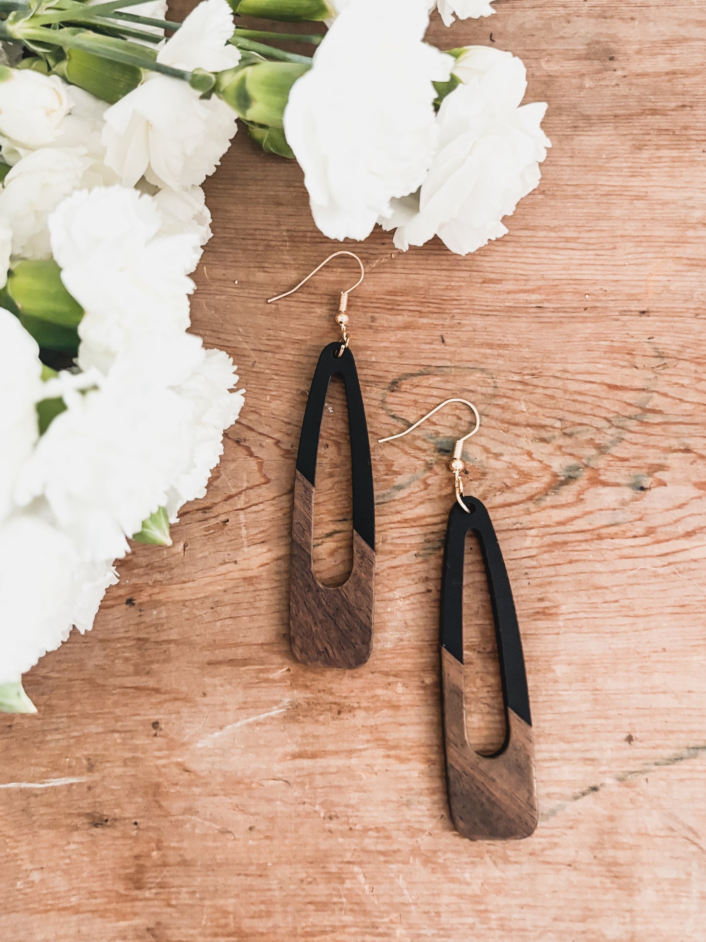 Beautiful Black Wood and Resin Earrings