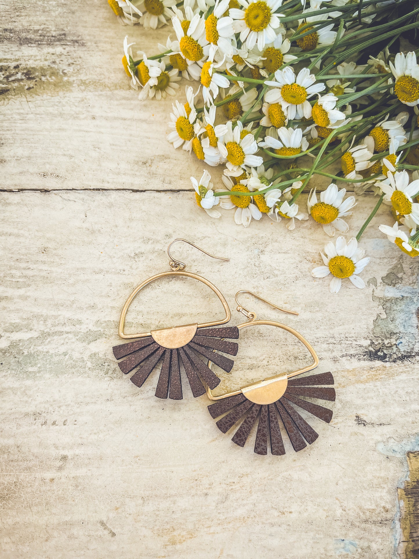 Beautiful Leather Sun Burst Earrings