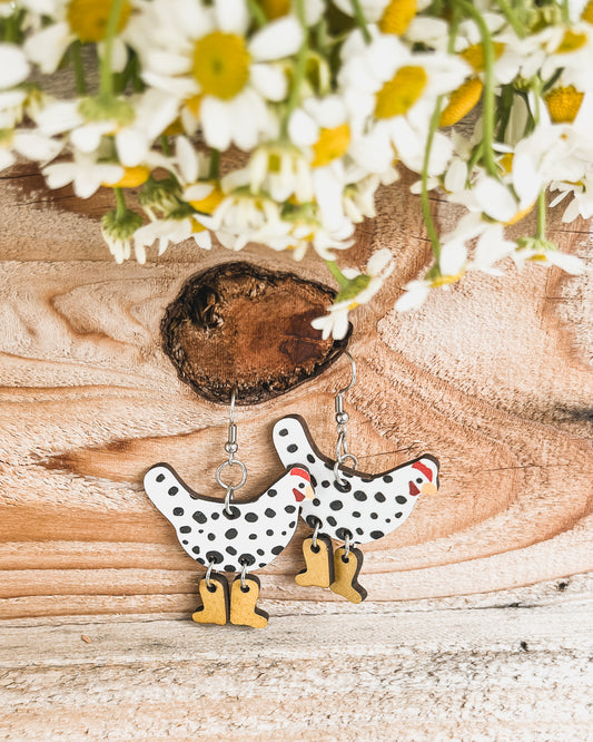 Adorable Wood Chicken Earrings
