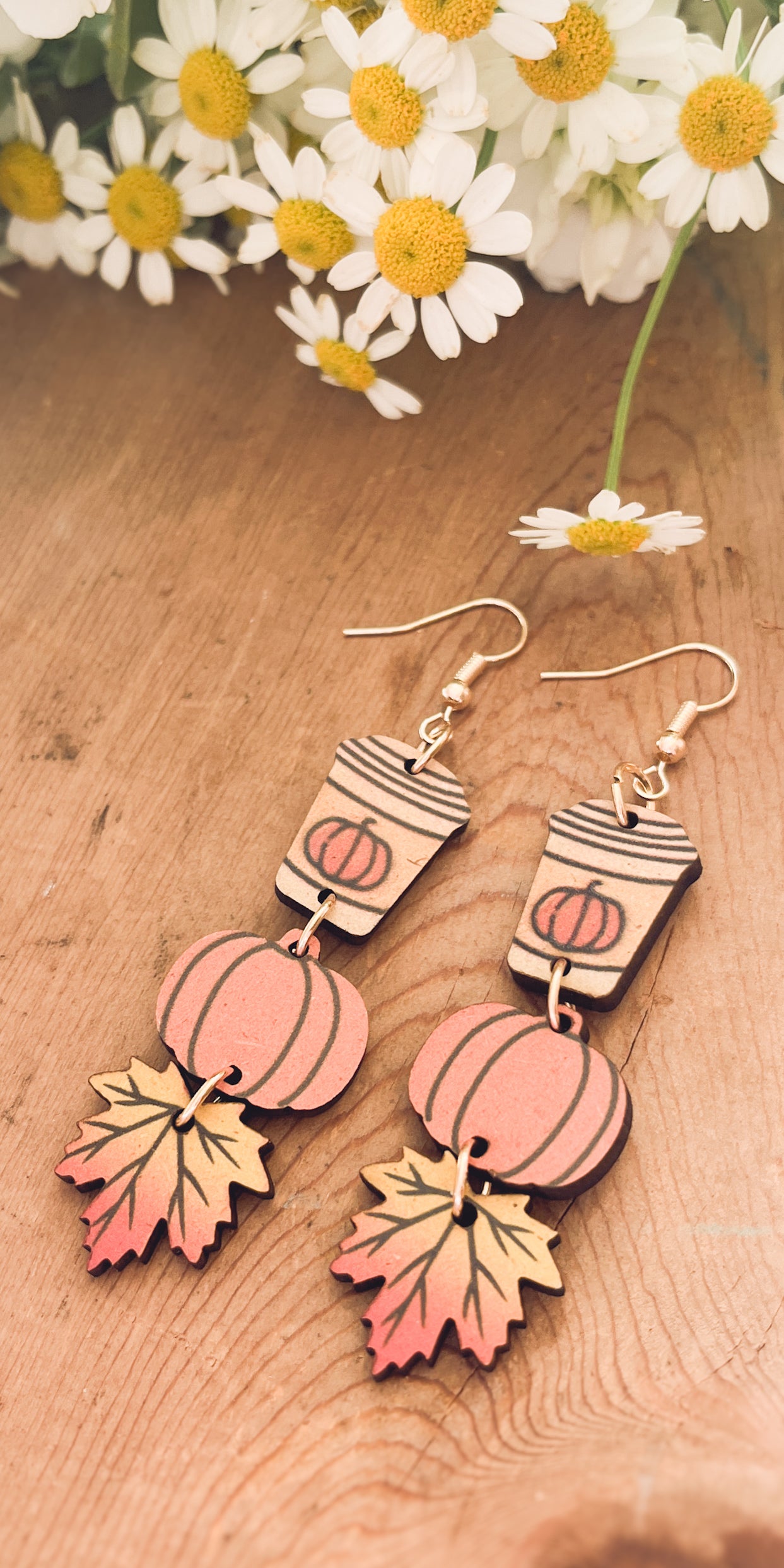 Adorable Fall Pumpkin Spice Coffee Wood Earrings