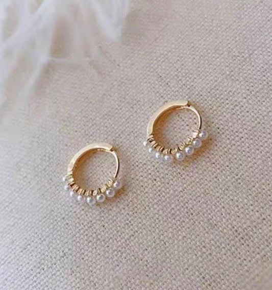 Beautiful Dainty Pearl and Gold or Silver Huggie Earrings