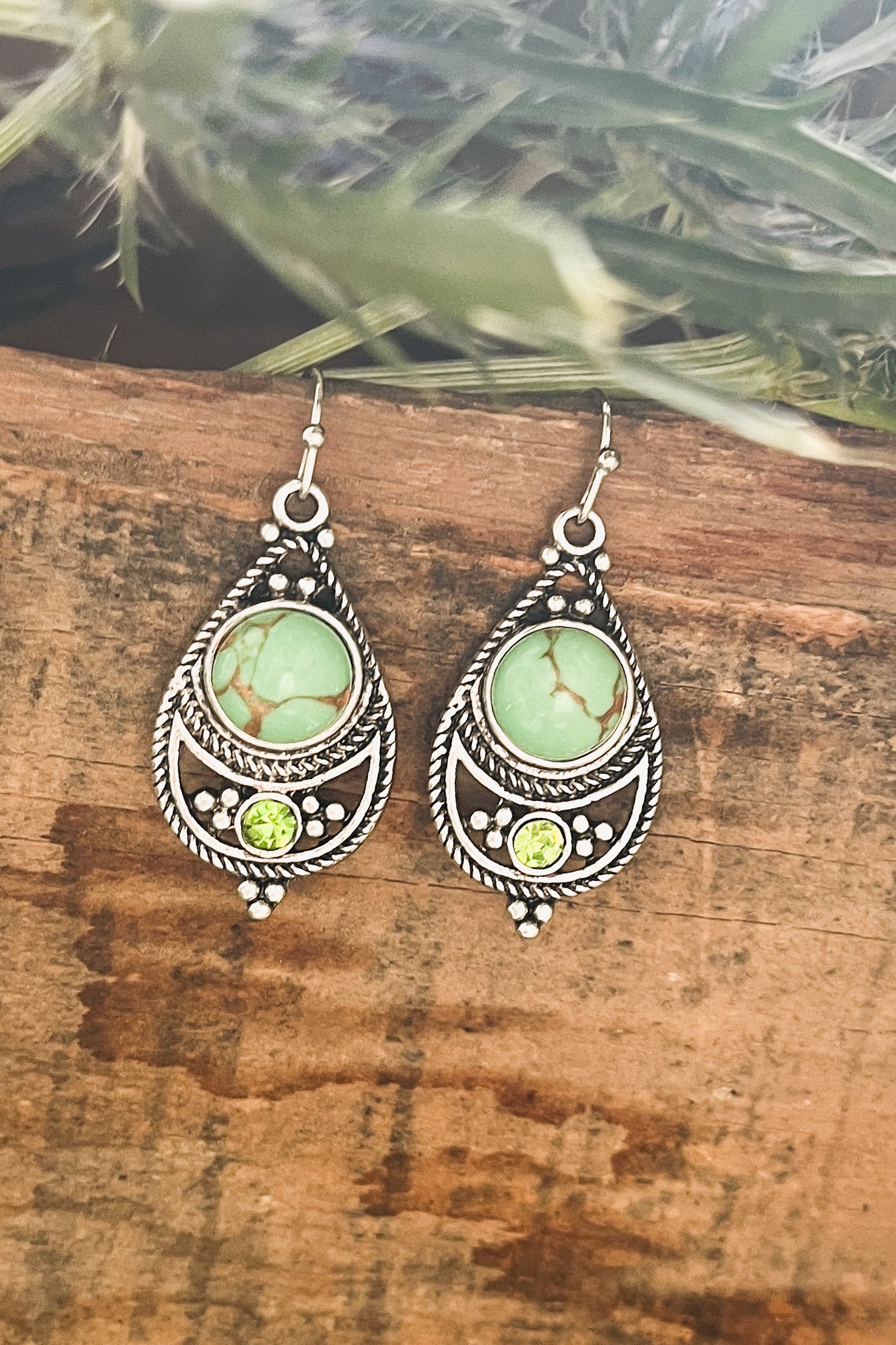 Beautiful Green and Silver Drop Earrings