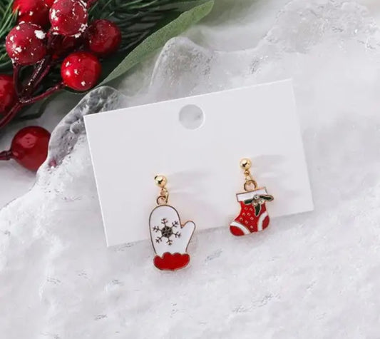 Adorable Christmas Glove and Stocking Earrings