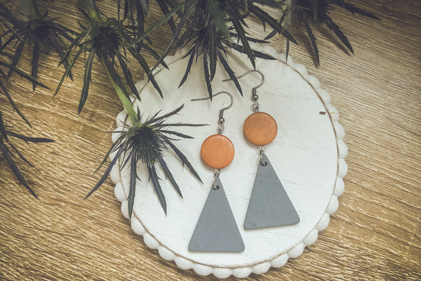 Beautiful Boho Triangle Wooden Drop Earrings