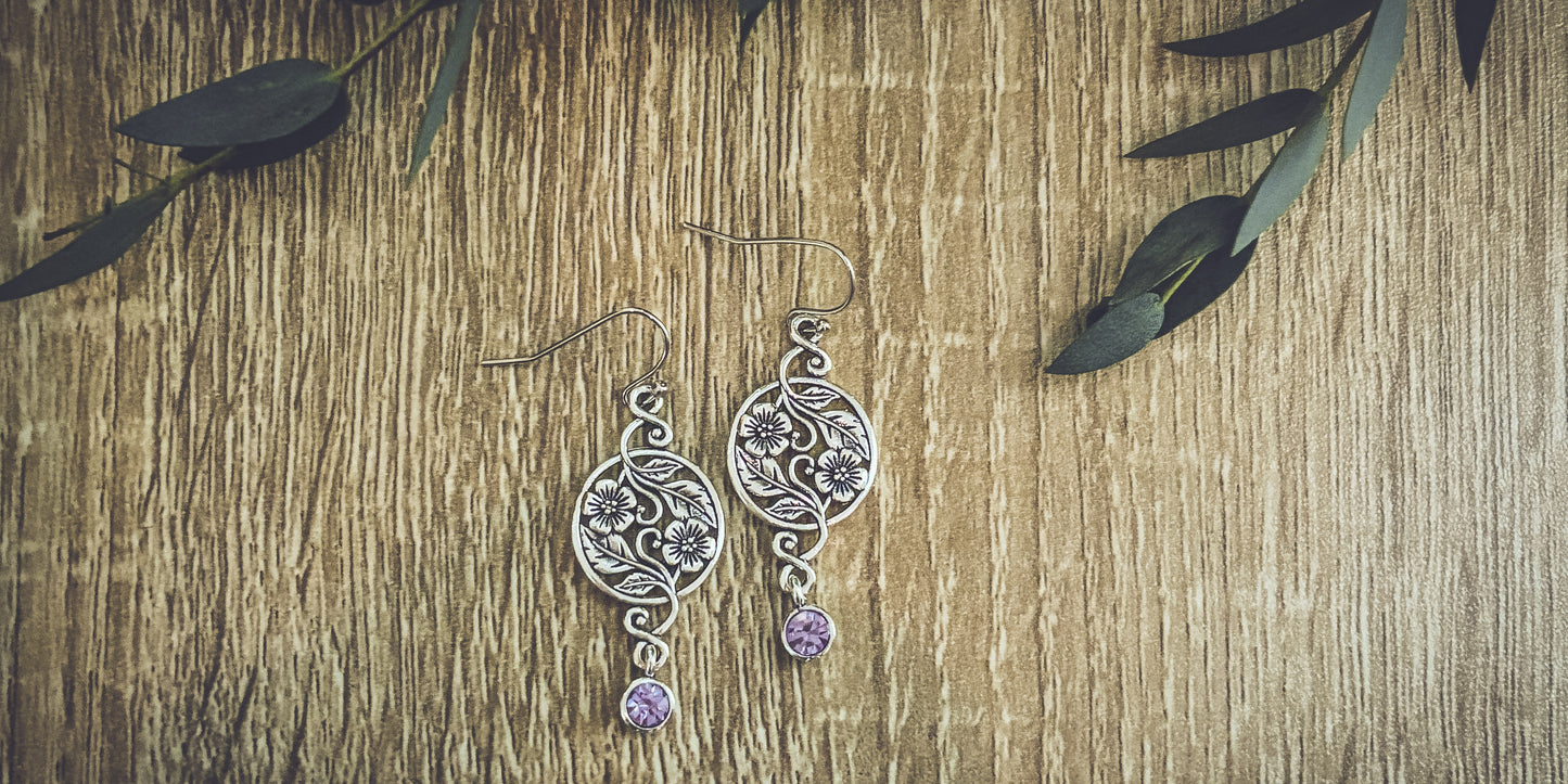 Beautiful Bohemian Purple and Silver Earrings