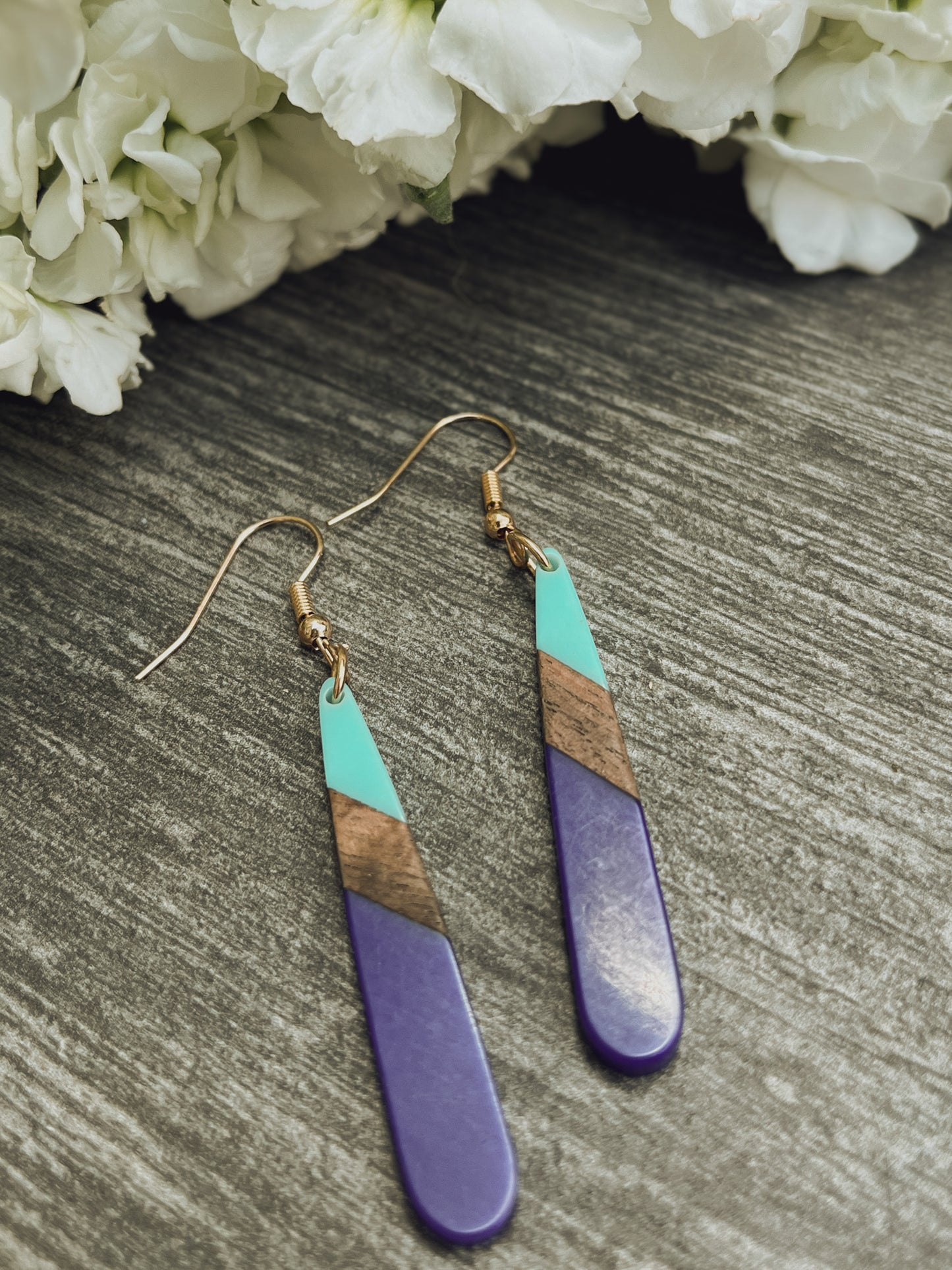 Beautiful Blue Resin and Wood Earrings