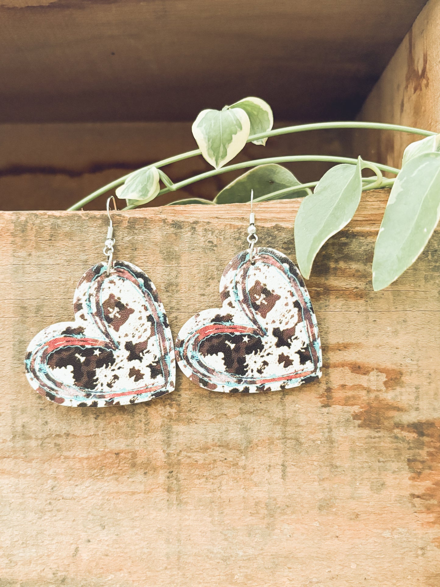 Beautiful Faux Leather Cow Heart Earrings