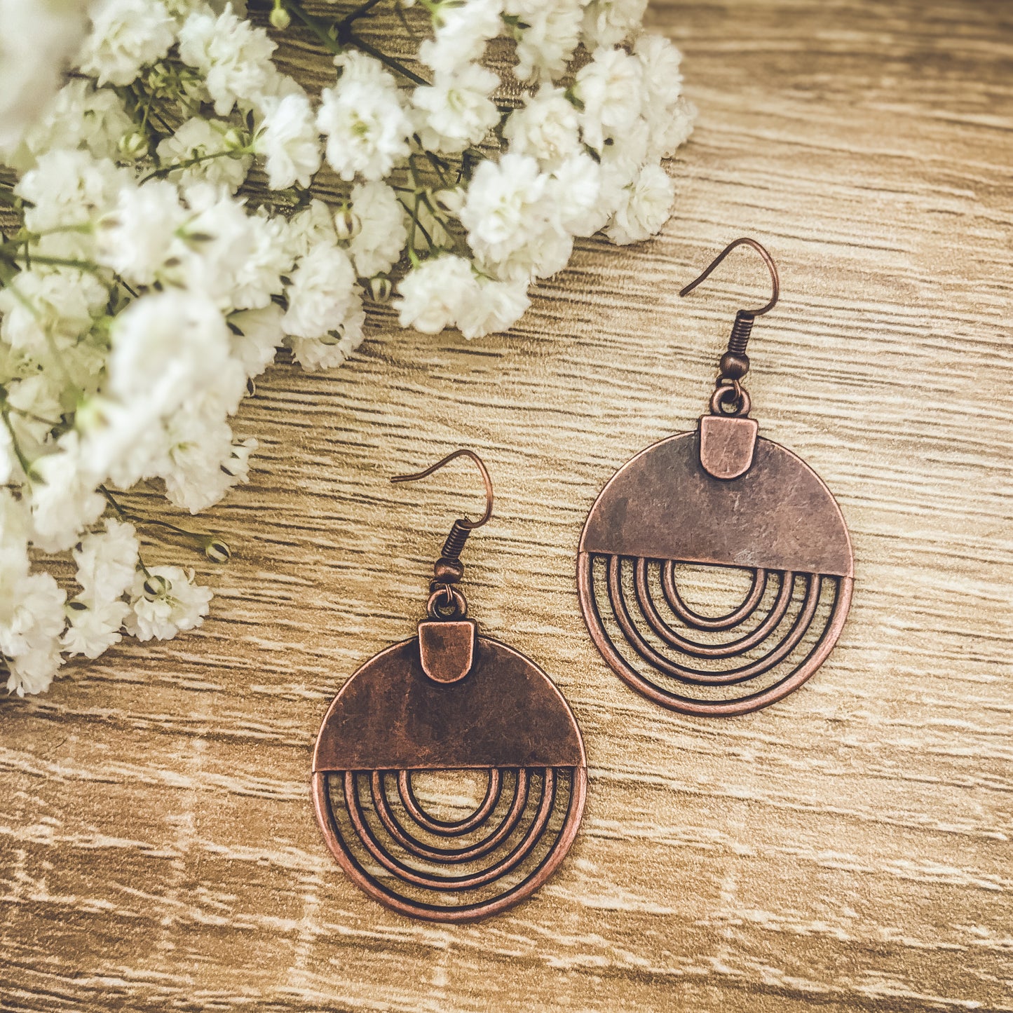 Boho Copper Round Earrings