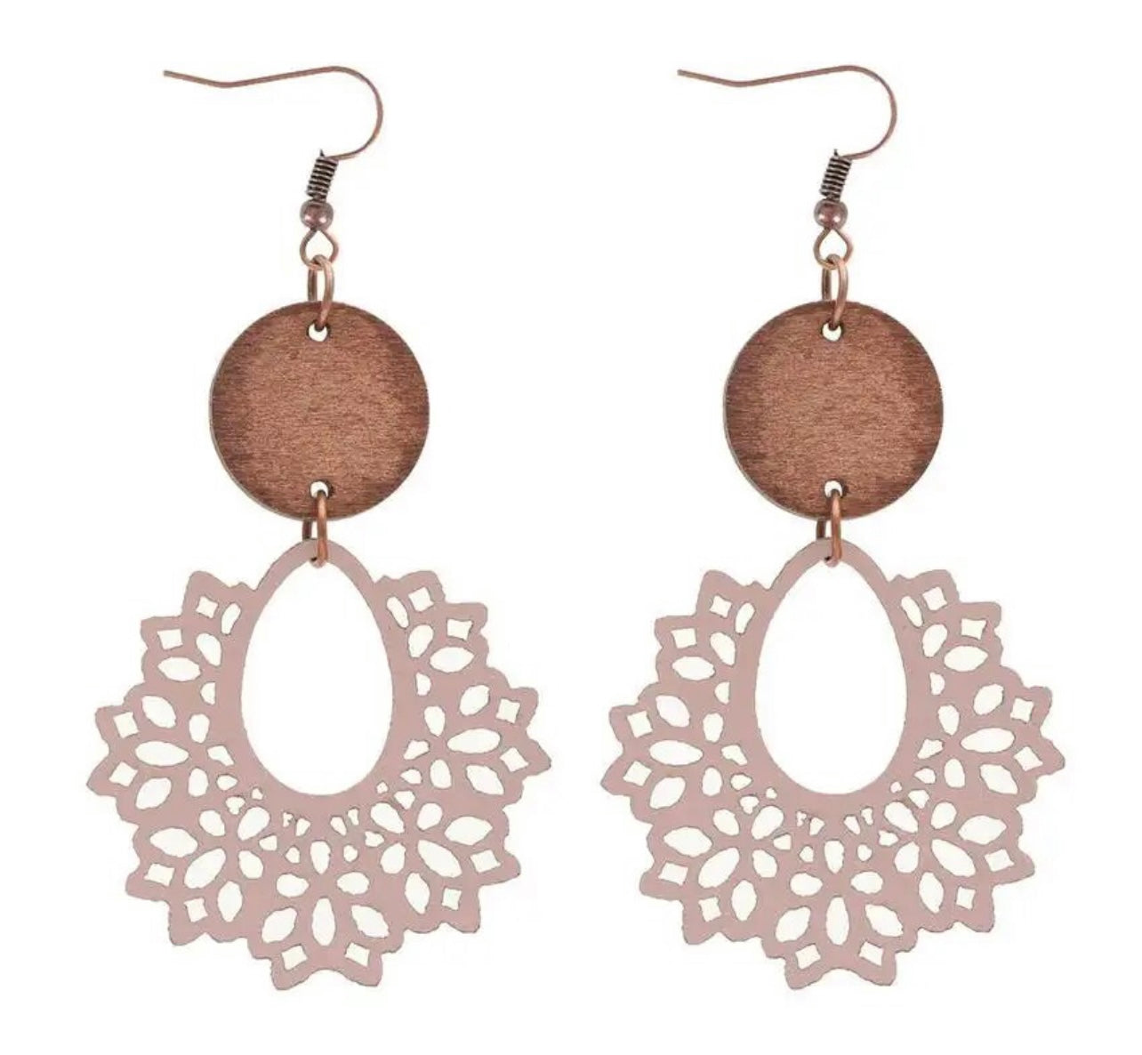 Beautiful Off White Lavender Hued Wood and Leather  Earrings
